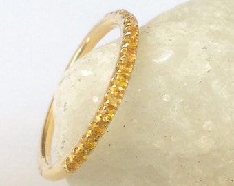 Citrine Eternity Band Ring/ 1.8mm Citrine Pave Half Eternity Ring/ Citrine Wedding Band/ 13th Anniversary/ Pave Citrine November Stack Ring