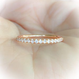 White Sapphire Half Eternity Pave Band White Sapphire Ring 1.5mm Pave Sapphire Stacking Anniversary Ring Wedding Gaurd Band April Alternate
