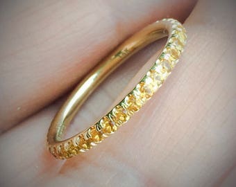 Citrine Eternity Ring/ Pave Full Eternity Natural Citrine Band/ 2mm Citrine Infinity Ring/ November Birthstone Stack Band/ 13th Anniversary