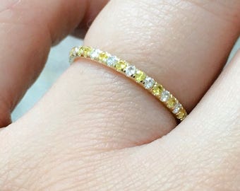Alternating Diamond Yellow Sapphire Pave Full Eternity Band 1.5mm Infinity Ring Band Sapphires & Diamonds Wedding Band April September Stack