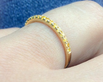 Yellow Sapphire Eternity Band 1.5mm Yellow Sapphire Pave Half Eternity Ring Yellow Sapphire Infinity Stack Band September Wedding Gaurd Ring