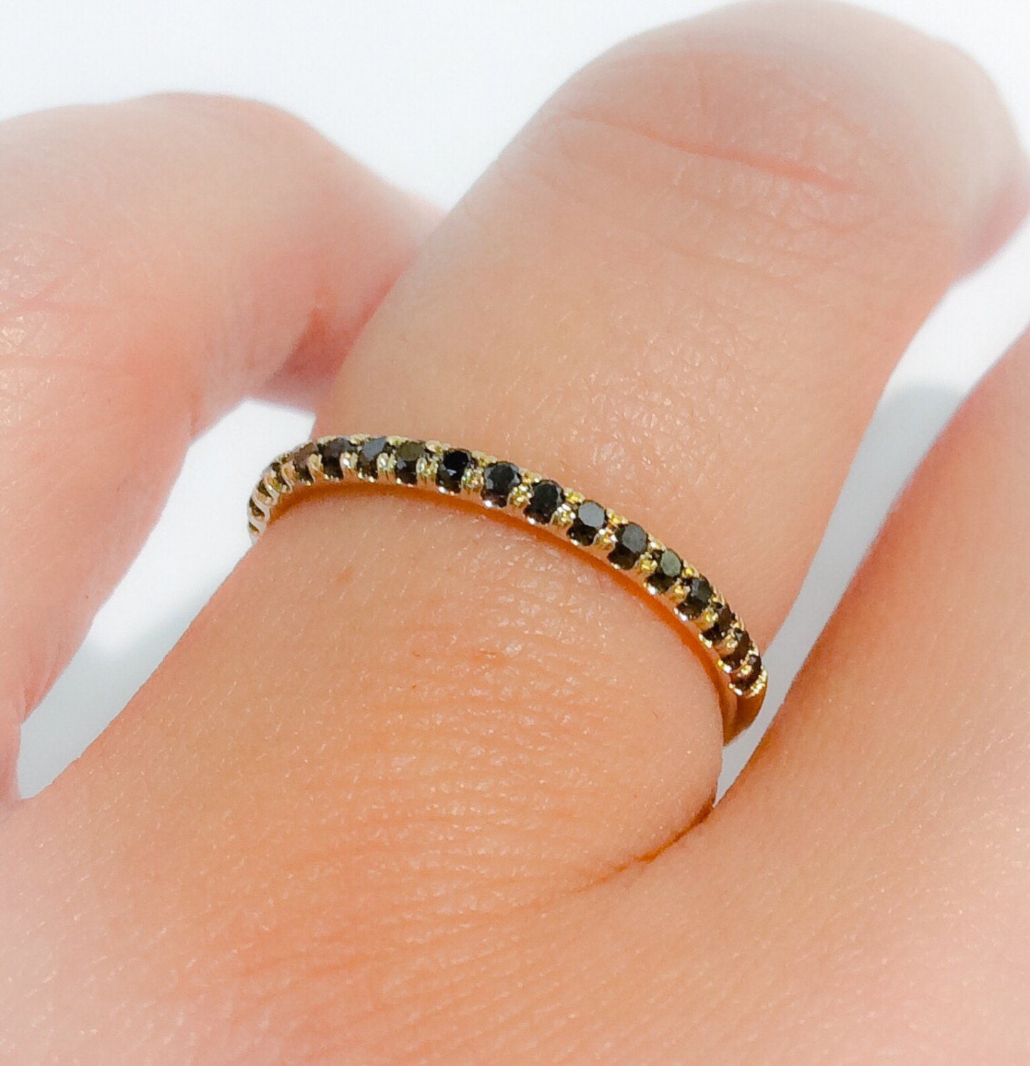 Natural Black Diamond Pave Eternity Band Half Eternity Black Diamond Anniversary Ring 1.5mm Half Infinity Pave Black Diamond Matching Band