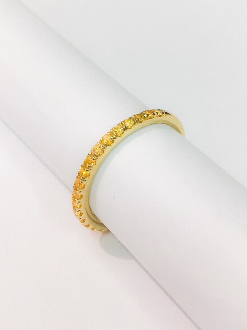 Citrine Eternity Ring/ 2mm Pave Half Eternity Ring/ Citrine Wedding Band/ November Stack Ring/ Yellow Guard Band/ 13th Anniversary Pave Ring image 2