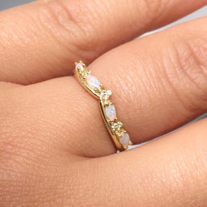 Opal Diamond Shadow Band Ring/ Curve Contour Tracer 2.5 MM Ring/ Eternity Solitaire Enhancer Wrap Guard Band/ Diamond Opal Crown Ring 2.5 MM image 5