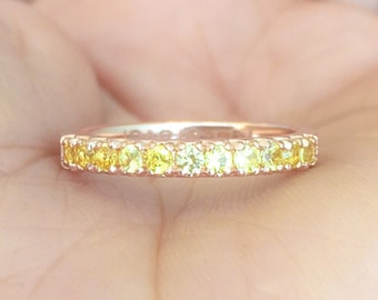 Yellow Sapphire Eternity Band Ring Sapphire Infinity French Pave Prong Set Wedding Anniversary Gaurd Yellow Sapphire Stack September Birth