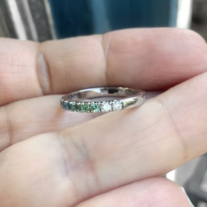 Gradient Blue Green Pave Ring/ Coastal Ombre Beach Wedding Band/ 2.3mm Half Eternity/ Mermaid Colors Diamond Alexandrit Aquamarine Sapphire image 4