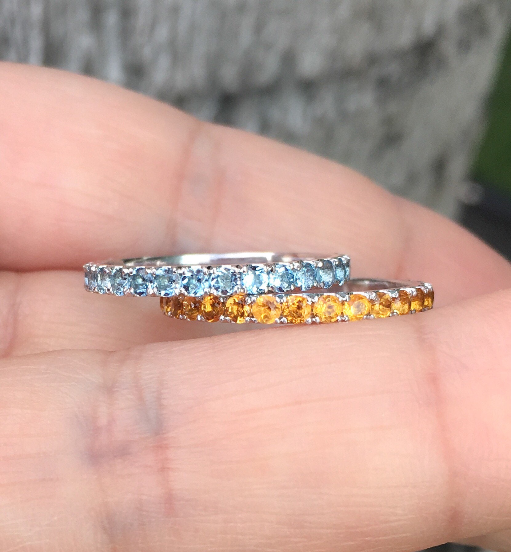 Aquamarine Citrine Bands Two Pave Full Eternity Rings Aquamarine Citrine Set of 2 Stacking Bands 2.3mm March and November Birthstone Rings Etsy