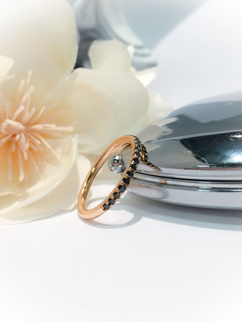 14K Black Diamond Eternity Band Pave Half Eternity Rose Gold Etsy