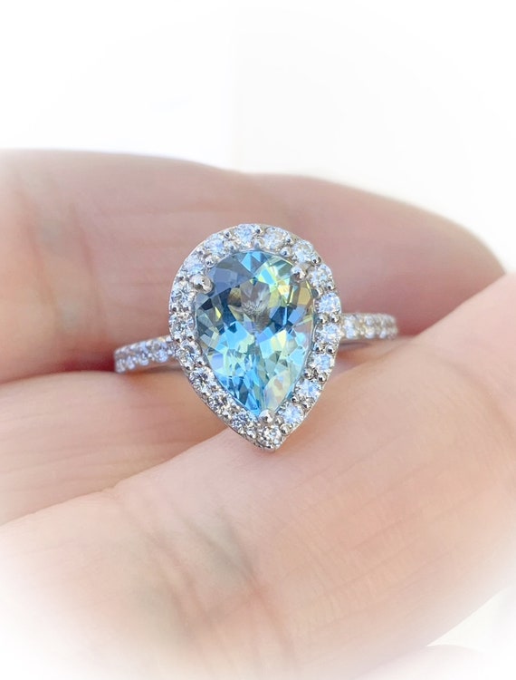 Ring Bomb Party Original Ring Created Aquamarine Halo Size 9 Rhodium plated