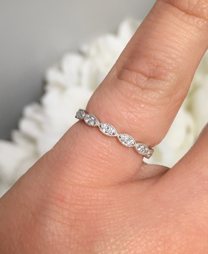 Marquise Diamond Wedding Band Marquise Stacking Ring Unique Etsy