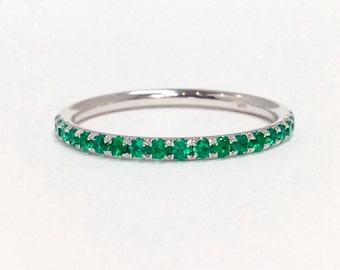 Emerald Eternity Band Ring/ Full Pave Emerald 1.8 MM Ring/ Natural Emerald Infinity Band/ Wedding Anniversary Guard Band/ Birthstone Stack