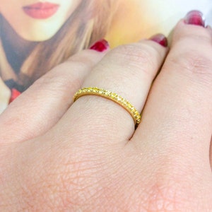 Yellow Sapphire Band Full Eternity 1.5mm Pave Sapphire Band Dainty Yellow Sapphire Pave Stacking Ring November Birthstone Wedding Gaurd Band image 1