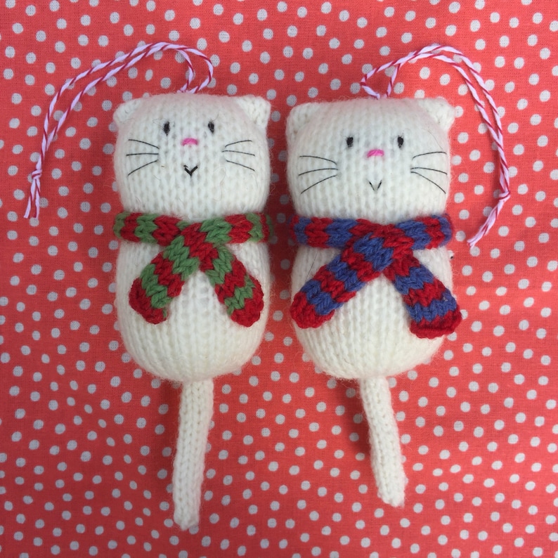 Fat Cat in a Scarf Hand Knitted Decoration