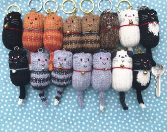 Cat - Fat Cat Hand Knitted Keyring, Keychain, Keyfob, Bag charm, Cat lover Gift