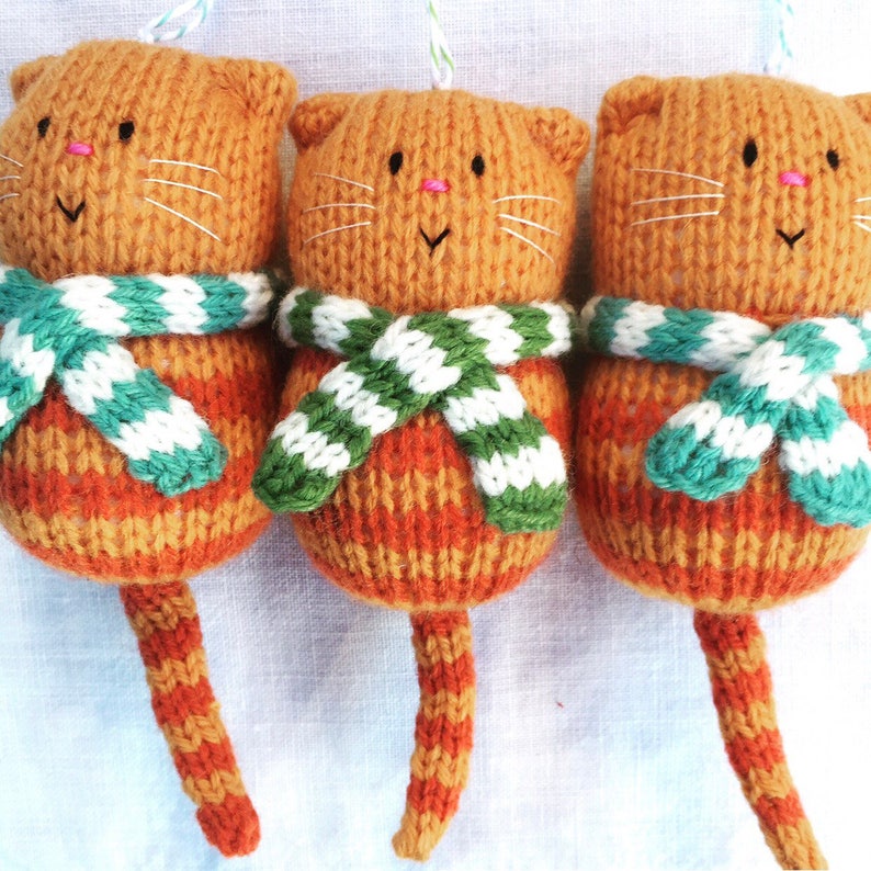 Fat Cat in a Scarf Hand Knitted Decoration