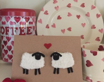 Knitted Sheep Valentine Heart Engagement Wedding Anniversary Card