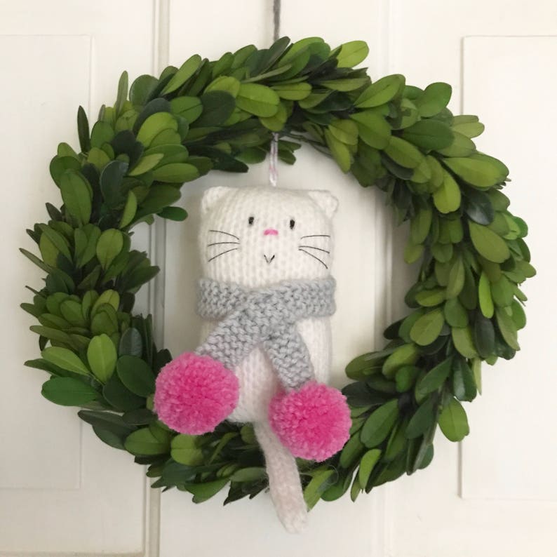 Cat Decoration hand knitted Fat Cat in a Scarf Winter Decoration Cat Lover Gift image 3