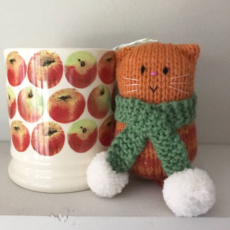 Fat Cat in a Scarf Hand Knitted Decoration