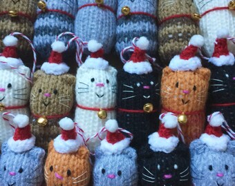 Cat - Christmas Fat Cat hand knitted Decoration, Ornament, Hanger, Cat Lover Gift