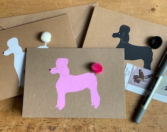 Hand Printed Poodle Card – Pom Pom Tail, Dog Lover Gift