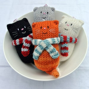 Cat Decoration hand knitted Fat Cat in a Scarf Winter Decoration Cat Lover Gift image 1