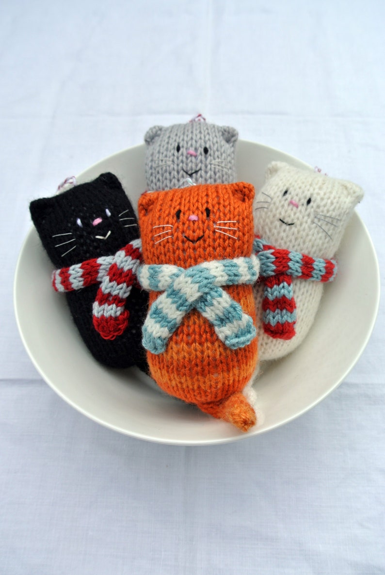 Cat Decoration hand knitted Fat Cat in a Scarf Winter Decoration Cat Lover Gift image 1