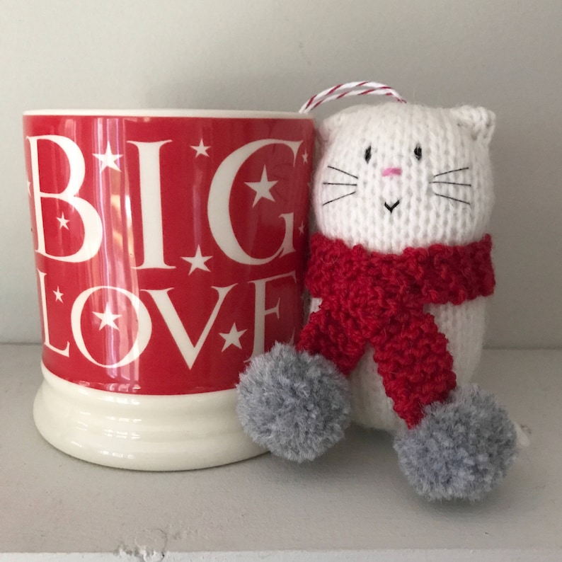Cat Decoration hand knitted Fat Cat in a Scarf Winter Decoration Cat Lover Gift image 6