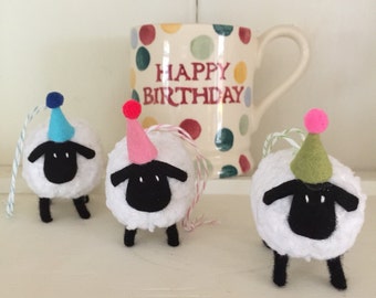 Sheep - hand knitted Decorations Door Hanger in Party Hat
