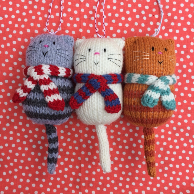 Fat Cat in a Scarf Hand Knitted Decoration