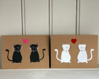 Tarjeta de gato impresa a mano: San Valentín, boda o aniversario.