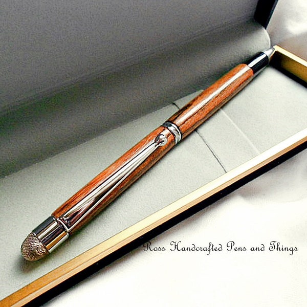 Wood Ballpoint Pen,  Stylus Ballpoint Pen, Bocote Wood, Metal Mesh Stylus Tip, Custom Made Writing Pen
