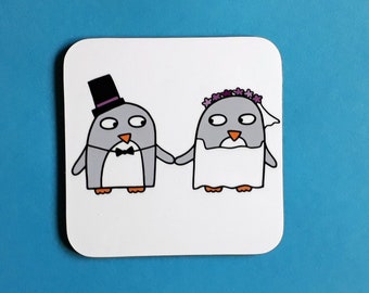 Penguin wedding coaster gift, penguin wedding gift, wedding favours, penguin lovers wedding gift,