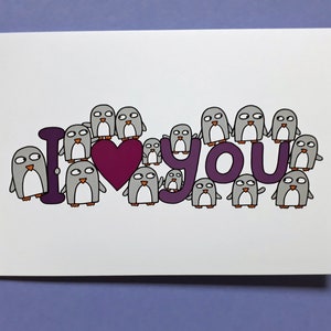 Penguin  Anniversary card, Penguin I love you card, Penguin Engagement card, Wedding card, Valentine's card, Penguin Love card,  026