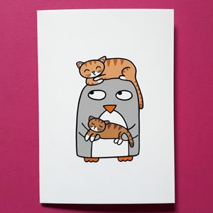 Cat birthday card, Penguin card, Crazy cat lady card, Crazy cat man, Quirky card, blank inside - 082