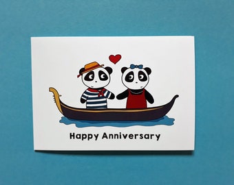 Panda Anniversary Card: Pandas in Love, Venice Gondola