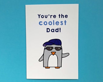 Cool Dad card -Penguin Dad birthday card - Daddy - A6 - blank inside - funny penguin - shades - Father's Day - 093