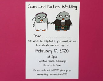 Sottish Wedding Invitations - Penguin Wedding Invitations - Quirky - Funny wedding invitations - Cute wedding invitations - Evening invite