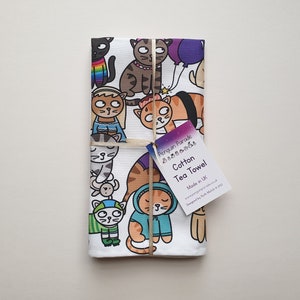 Cat Tea Towel, funny cat gift, cotton tea towel, crazy cat lady, animal tea towel, illustrated, kitchenware