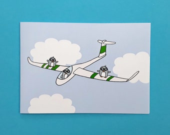 Glider Pilot Birthday or Father's Day Card: Funny Penguin Plane Design