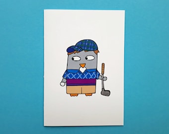 Funny Scottish Golf card - Golfer Penguin card - Birthday - Retirement - Good luck golf tournament - Blank - Father's Day card  065