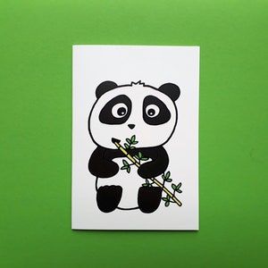 Süße Panda Karte - Panda Geburtstagskarte - Panda essen Bambus - Vatertagskarte - innen blanko - P001
