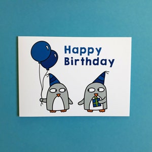 Penguin Birthday Card - Quirky card - Funny penguin card - Card for Him - Blue  or purple - blank inside - 031