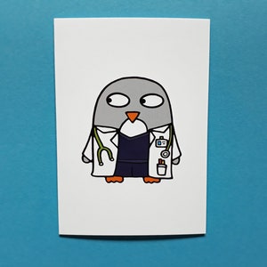 Carte de médecin, carte de médecin pingouin, félicitations pour être devenu médecin, remise des diplômes, médecin, stagiaire, anniversaire de médecin junior, merci docteur