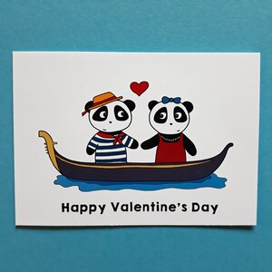 Panda Valentine's Day card, cute valentine card, pandas in love, Venice, gondola, P015 image 2