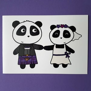 Panda Hochzeitskarte - Schottische Hochzeitskarte - Hochzeitseinladung Panda - Save the Date Karten - Hochzeitsparty - P010