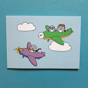Carte volante, carte pingouin drôle, pilote, avion, anniversaire, expérience de vol, avion, retraite, Planes 101