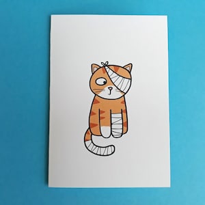 Carte Chat Se rétablir - carte chat mal - jambe cassée - opération de la hanche - cheville cassée - blessure à la tête - opération des yeux - carte pour chat malade - CATS009