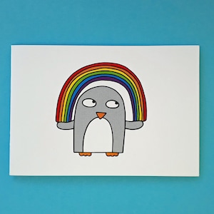 Carte arc-en-ciel - Merci professeur - NHS - Carte pingouin - Carte d’anniversaire - LGBT - Fierté - Pride Day - vierge à l’intérieur - carte de coming out - 083