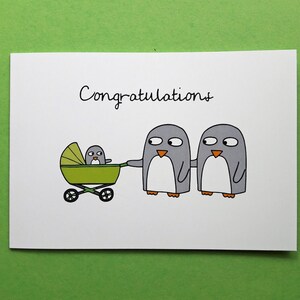 Carte de félicitations pour nouveau-né - Carte pour nouveau-né pingouin mignon - Carte de bébé amusante - Non sexiste - Taille A6 - Blanc à l'intérieur - 072