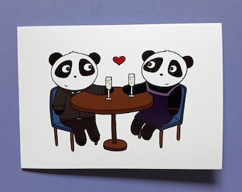 Panda Valentine Card, Panda Anniversary Card, Pandas in love, Panda Engagement Card, Panda Date card, P014